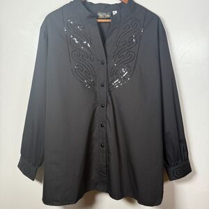 Bob Mackie Wearable Art Shirt Black Women's Size 1X Sequins